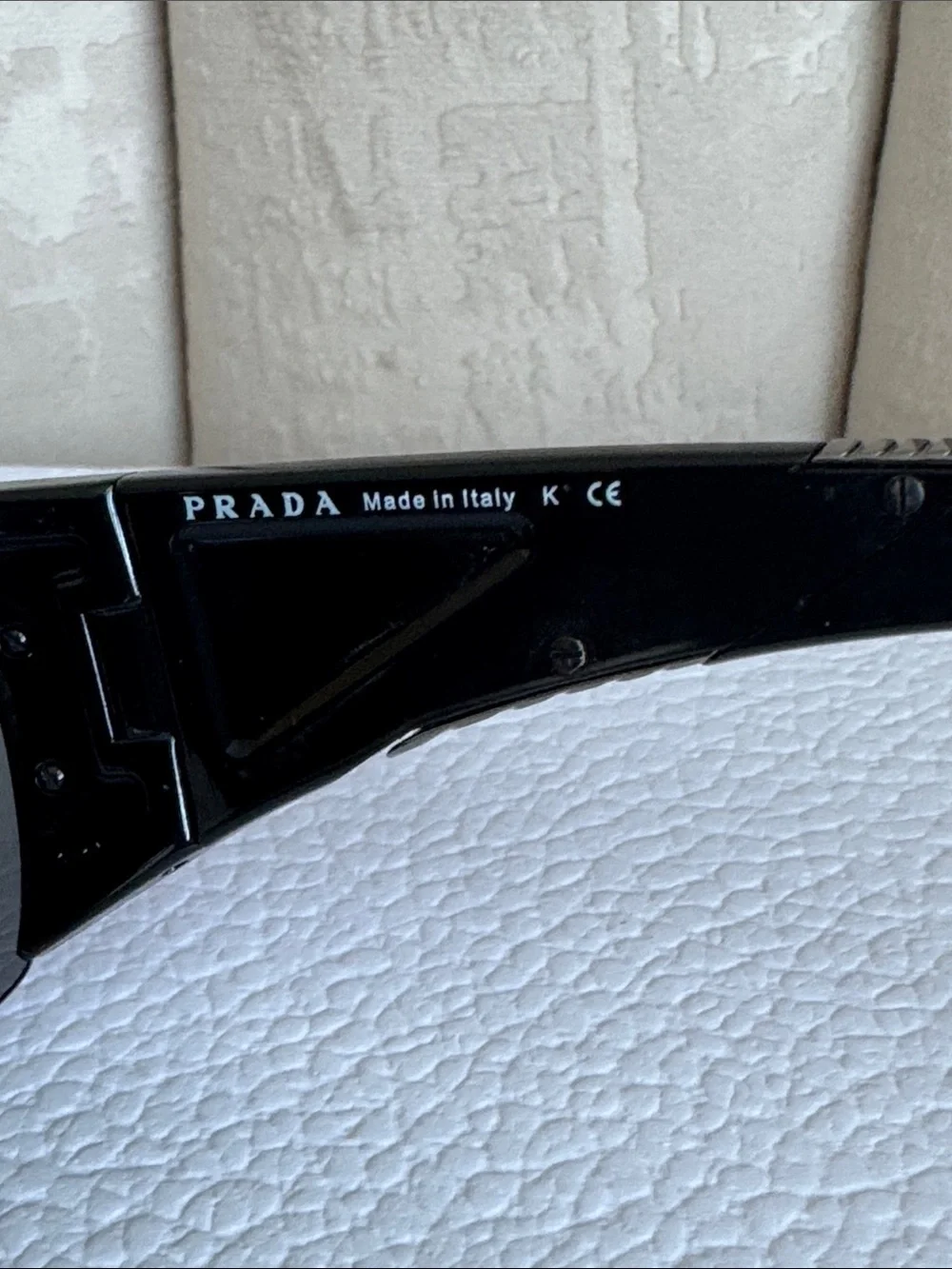 Prada Black Shield Sunglasses with Red Temple Accent